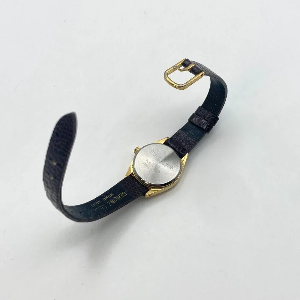 Vintage Sharp Women's Watch 21mm Gold Tone Leather Easy Reader New Battery SMALL